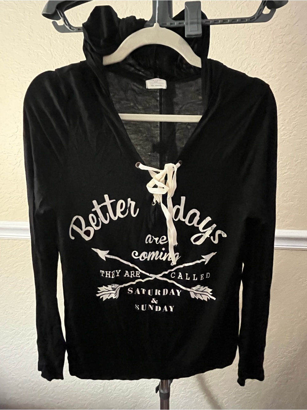 Better Days Are Coming Black Lace-Up Hoodie Top